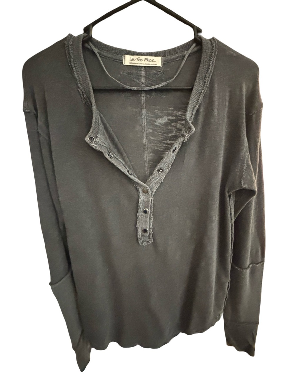 We The Free Charcoal Snap-Front Long Sleeve Henley Medium